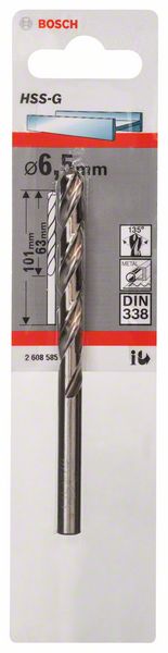 Metaalboor HSS-G, DIN 338, 6,5 x 63 x 101 mm