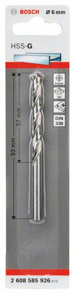 Metaalboor HSS-G, DIN 338, 6 x 57 x 93 mm