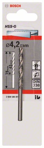 Metaalboor HSS-G, DIN 338, 4,2 x 43 x 75 mm