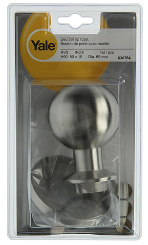 Deurbol inox + rozet h90 mm 80x10 mm &oslash;65 mm