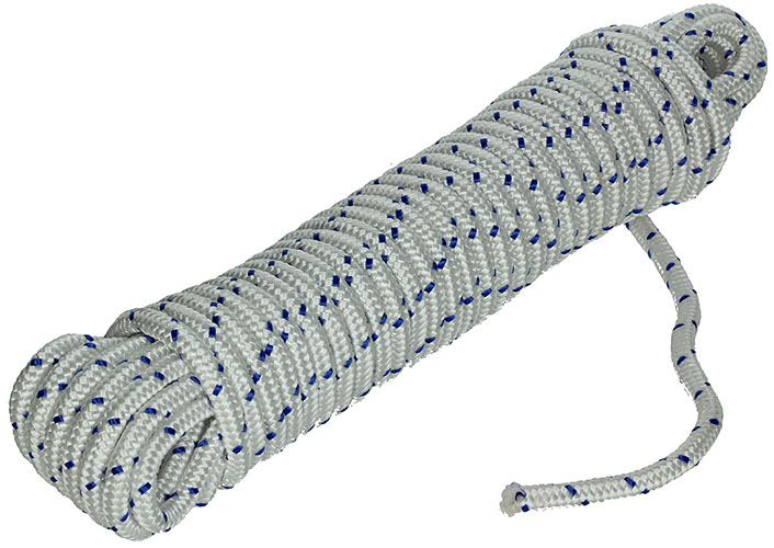 Streng gevlochten polypropyl, wit-blauw 10 mm-15 m