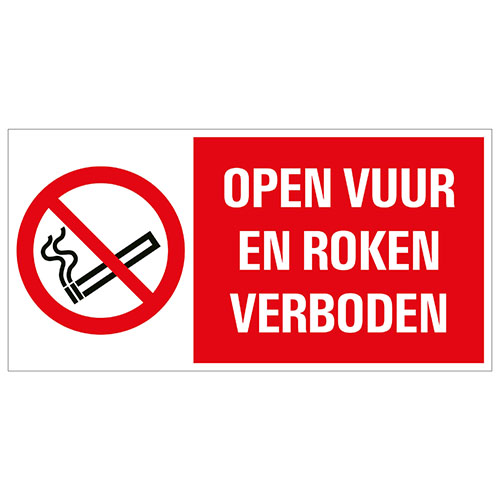 Bord Open vuur en roken verboden 150x300 mm