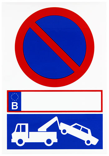 Sticker Parkeerverbod met wegsleepregeling BE 330x230 mm